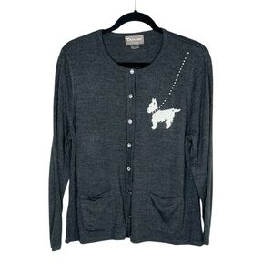 TanJay Petites Scottish Terrier Scottie Dog Gray Cardigan sweater size Large